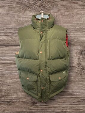 Woolrich Mens XXL Down Insulated Puffer Zip Close Buffalo Plaid Lined Green Vest